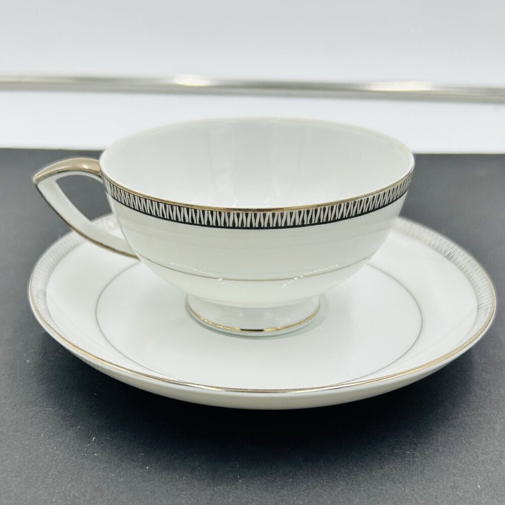 Mikasa 8258 Barclay Fine China Cup and Saucer White Platinum Trim Vintage